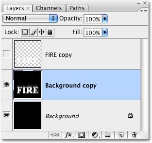Step 18: Merge The Text Layer With The Background Copy Layer If you look at the text layer in the Layers palette, you ll see a preview thumbnail to the left of the layer s name which shows us a small