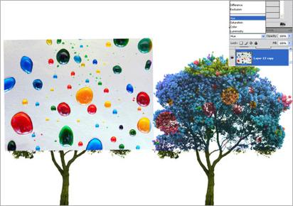 Arrange the Tree behind all the central objects and reduce its Opacity to