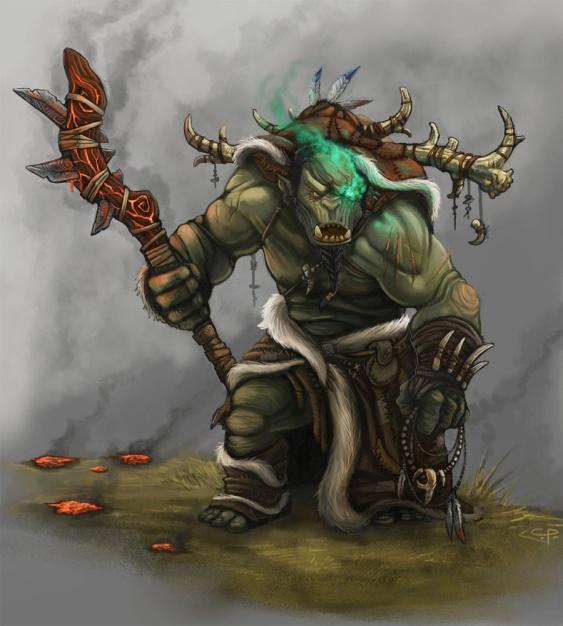 Thragsk, the Orc Shaman Health: 25 Armor: 2 (Leather Armor) Movement: 5 Squares (25 ) Staff: Melee, 1d6+1 AND Shield (+1 Armor) Elemental Blast: 1d8+3 Strength: +1 Agility: +0 Intelligence: +3