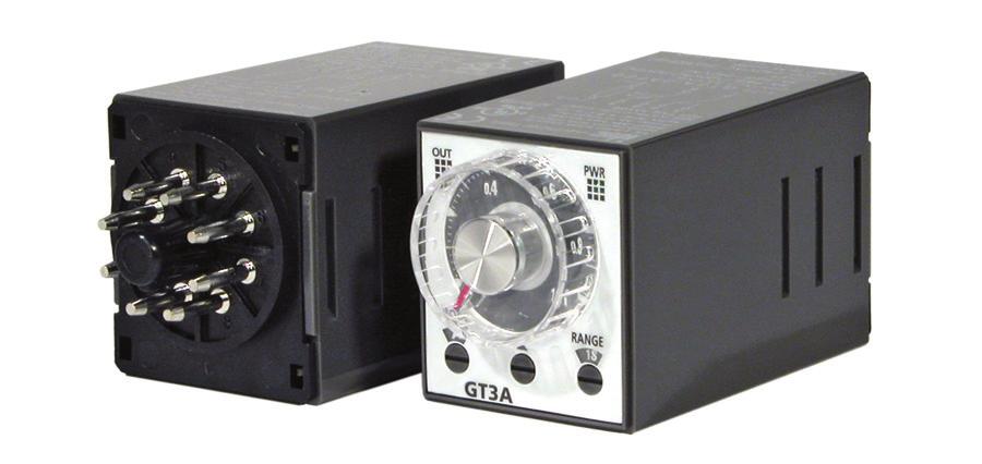 GT3A Key features: 4 selectable operation modes on each model External start, reset, and gate inputs Panel mount or socket mount Large variety of timing functions and output status indicating LEDs