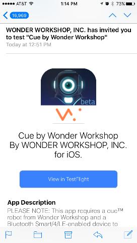 Create an Apple ID with the same email used to invite you to the Cue app beta test.