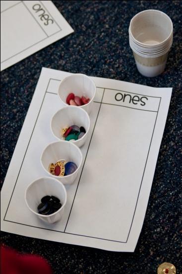 ) Students reach into the bag/container and scoop out a handful of objects (I like for my kids to use small cups to scoop, but you could use anything.