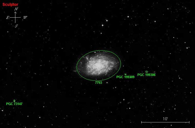 amount of resolution? Now we'll stop off at NGC 7793. In a moderate sized scope, I find this target a fairly easy catch.