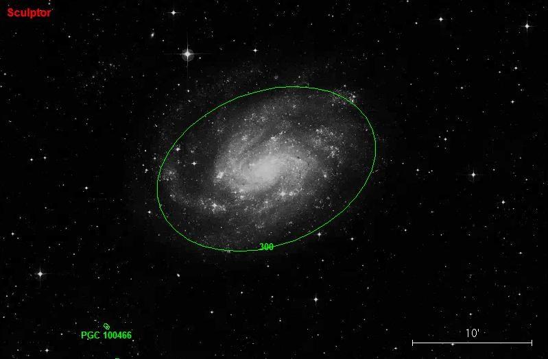 NGC 300 is next on the list. In a smaller scope, look for just a faint brightening of the background sky. As was the case with 7793, NGC 300 has a fairly low surface brightness.