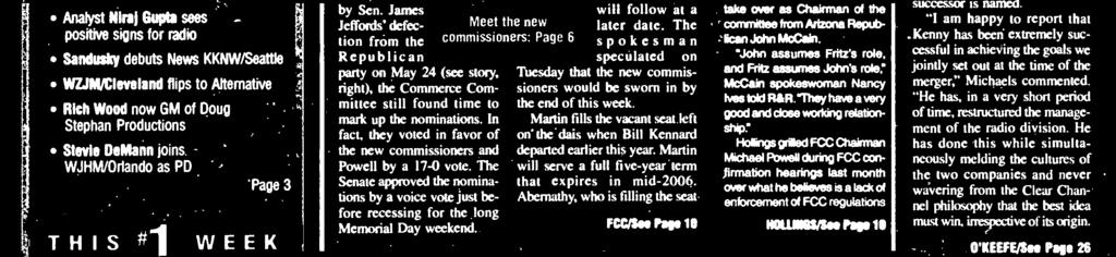 Martin will serve a full five -year term that expires in mid -2006. Abernathy, who is filling the scat FCC/See Pap 0 Hollings Becomes Senate Commerce Committee Chair Vermont Sen.