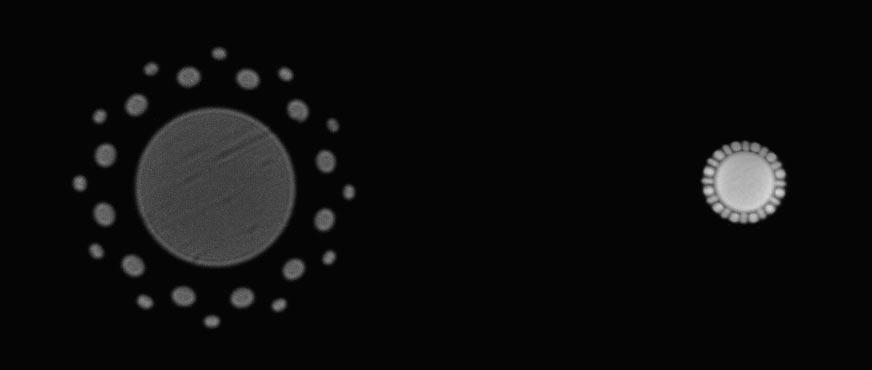 Note how the two circles of spots surrounding the central opening in the left image have converged to one circle in the right-hand image clear evidence of spherical aberration.