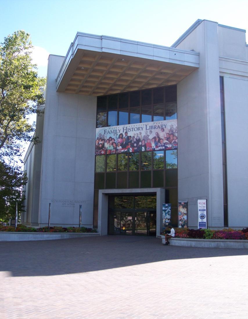 The Main Family History Library Located at 35 North West Temple Street, Salt Lake City, Utah Visited by an estimated 1,900+