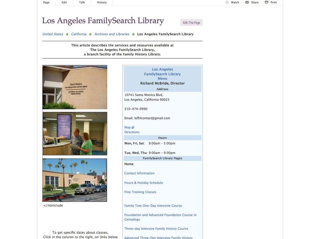 Los Angeles Family History Library Power