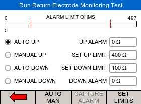 Once the calibration has completed, the REM test screen will appear; Select automatic (up or down) or manual (up or down) control by using the dedicated AUTO MAN key.