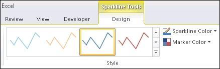 3. To apply specific formatting to a sparkline, use the Sparkline Color or the Marker Color commands.