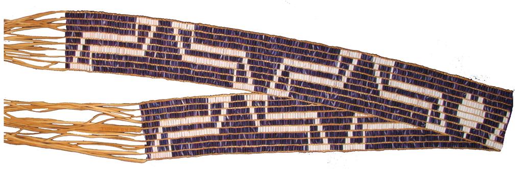 Double Calumet Huron Beaded Length: 45.5 inches (reported as likely missing 12 inches) Beaded Length: 58.0 inches. Width: 4.5 inches. Total length with fringe: 69.0 inches. 307 columns by 9 rows.