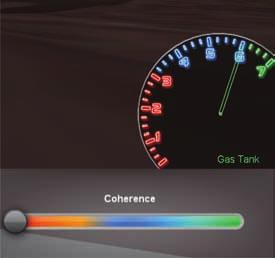 The gas gauge appears in the lower right area of the screen. You will start your mission with a full tank of gas, but you must maintain your coherence to keep it full.