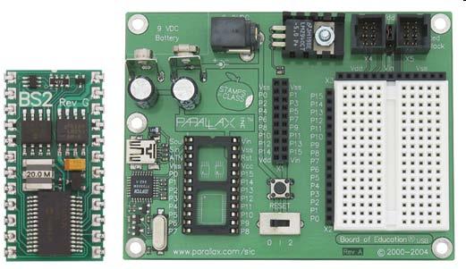The BASIC Stamp 2 serves as the microcontroller on the electronics projects and applications.