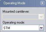 THE OPERATING MODE PANEL Operating mode Signals measured STM Topography, Tip Current (User Inputs 1+2) Static force Topography, Cantilever deflection(, User Inputs 1+2) Dynamic force Topography,