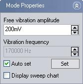 THE OPERATING MODE PANEL Mode Properties (Easy, Standard, Advanced) Free vibration amplitude (Easy, Standard, Advanced) The desired reference amplitude of the cantilever vibration.