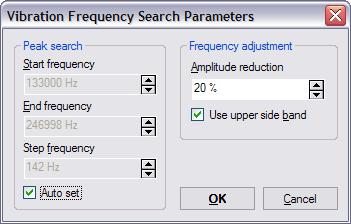 CHAPTER 13: HARDWARE-RELATED SETTINGS 13.1.9: The Vibration Frequency Search Parameters dialog The parameters for the automatic vibration frequency search are set here.