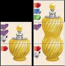 Minor perfumes consist of a head note (upper part) and a base note (lower part), while major perfumes have an additional heart note (middle part).