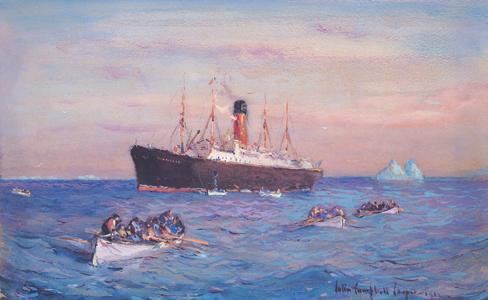 RESCUE OF THE SURVIVORS OF THE TITANIC BY THE S.S. CARPATHIA A PAIR OF PAINTINGS APRIL 15, 1912 8.