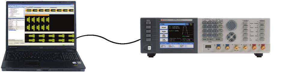 5 GHz with a good signal waveform resolution. Modulation BW up to 2 GHz RF up to 44 GHz I/Q data via LAN USB or GPIB Marker Out Pulse mod input Figure 5.