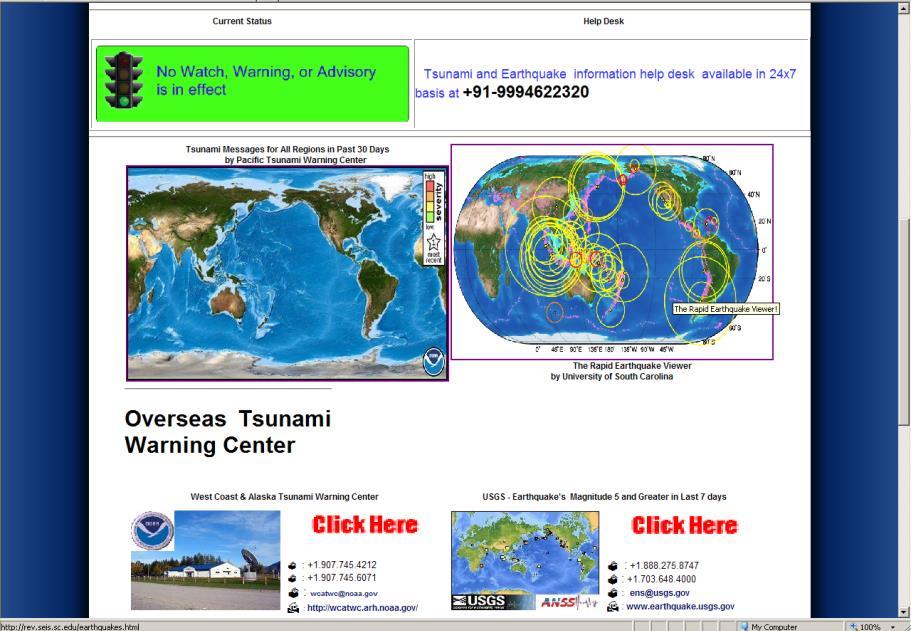 Live Tsunami Warning Analysis This site has a provision to view the live information from other tsunami warning center across the globe.