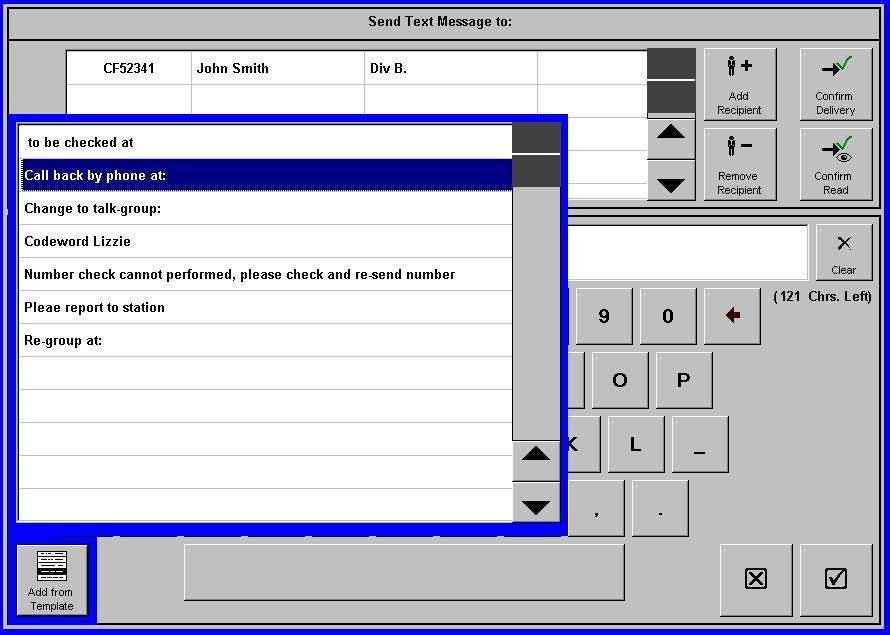 Operational Services Fig. 5-14: Send Text Message, add from Template 5.4.7. Private Call By pressing the button Private Call the user can set up a private call.