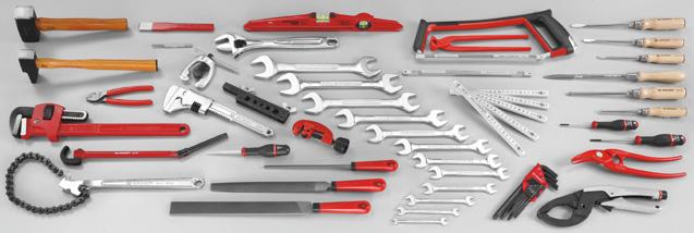 JE12 12 Open-end wrenches 6 to 32 mm 113A.12C 1 Adjustable wrench 12" 105.280 1 Monkey wrench 70 mm AN 2 Screwdrivers for slotted heads 3.