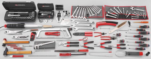 1 Motor mechanics tool sets 126-piece metric tool set CM.A2 Supplied loose, as below. D : 16,8 kg. Tool sets 440.JE16T 16 Roll set of combination wrenches 8 to 24 mm 39.