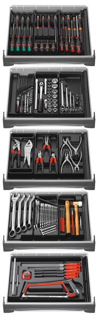 HGV mechanics tool sets 159-piece tool set with storage trays CM.159 Set of 13 modules (5 drawers). Compatible with Chrono Jet units. Details as below..d 19,27 Kg.