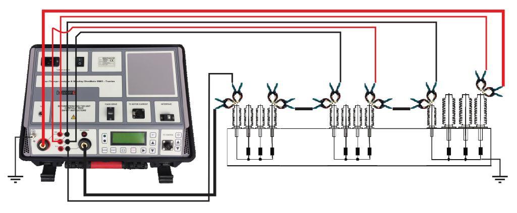 Connecting RMO-TD to Transformer The RMO-TD has three separate resistance measurement channels, which enable simultaneous measurement of the primary and secondary winding on the same phase.