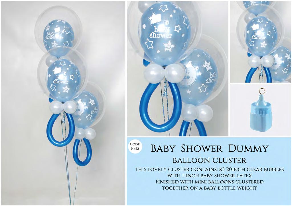 0 I I ~~fl BABY SHOWER DUMMY BALLOON CLUSTER THIS LOVELY CLUSTER CONTAINS: X3 20INCH CLEAR BUBBLES WITH