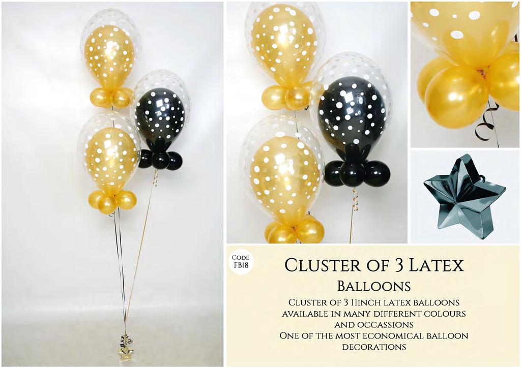 ' '- I \ \ \ I I CODE FB18 CLUSTER OF 3 LATEX BALLOONS CLUSTER OF 3 11INCH LATEX BALLOONS