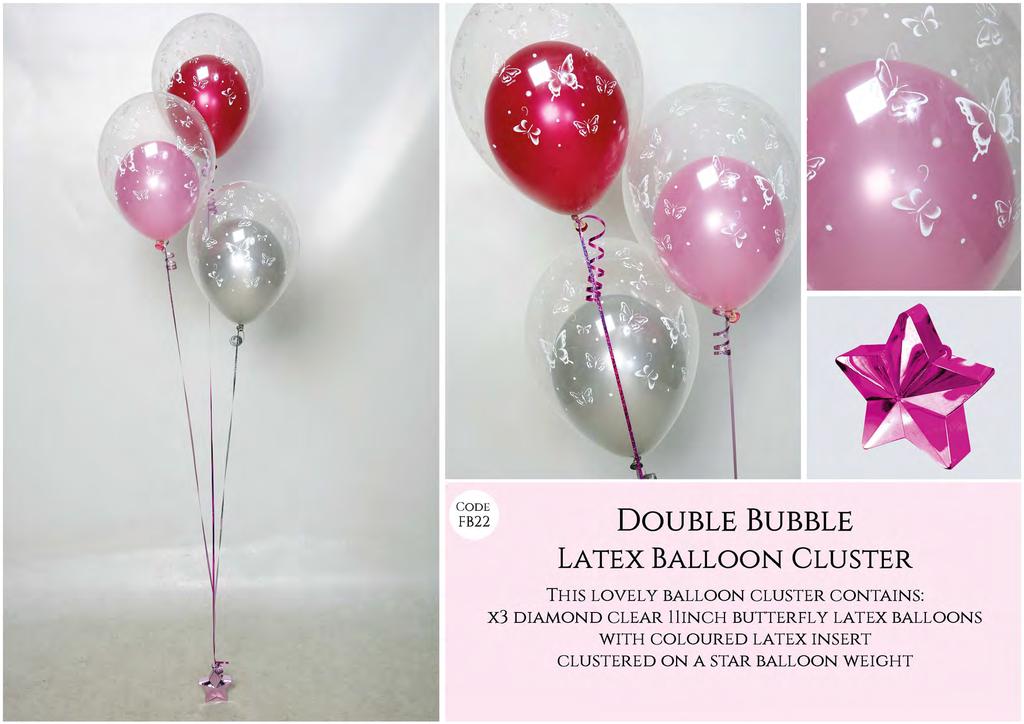 CODE FB22 DOUBLE BUBBLE LATEX BALLOON CLUSTER THIS LOVELY BALLOON CLUSTER CONTAINS: X3 DIAMOND