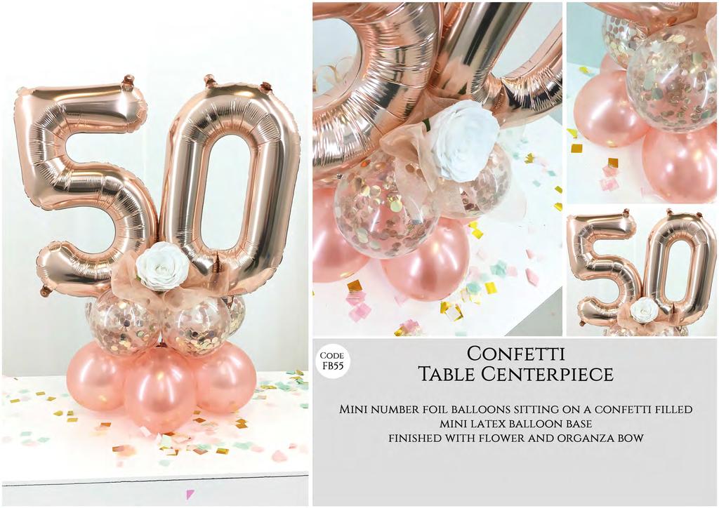 . -- - C ODE FB55 CONFETTI TABLE CENTERPIECE MINI NUMBER FOIL BALLOONS SITTING