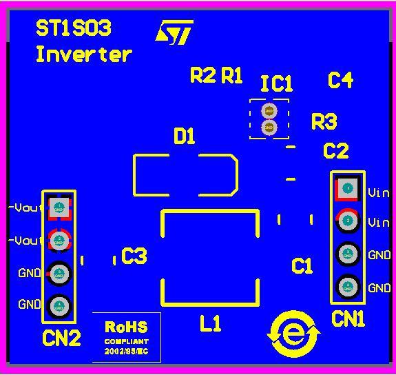 PCB layout guidelines Figure 10. PCB layout - bottom side Table 1. Component list Reference Value Description Manufacturer R1 10 kω Resistor R2 52 kω Resistor R3 100 Ω Resistor C1 4.