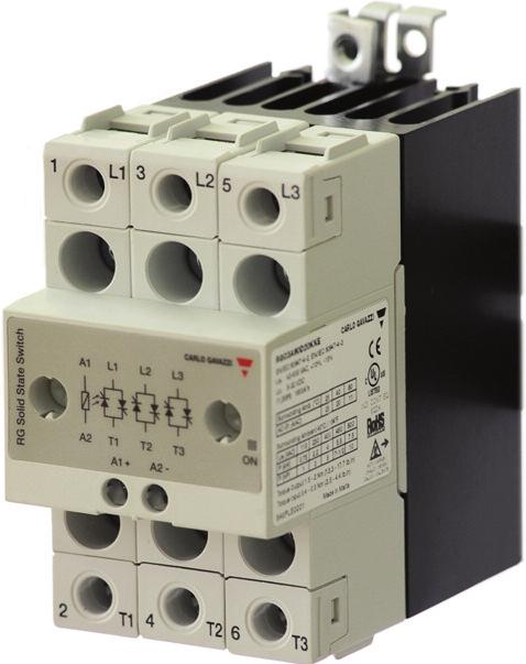 Solid State Relays 3-Phase with Integrated Heatsink Types RGC2, RGC3 2-pole & 3-pole switching AC solid state contactors Product width up to 70mm Rated operational voltage: up to 660VAC Rated