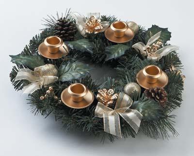 Advent Wreaths Traditional Pine Cone Advent Wreath VC901 A subtle mix of traditional greens, natural colored pine cones and white ribbons, this popular wreath will highlight any Advent celebration.