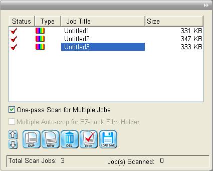 button in the Scan Job Queue window, a new frame with a new title appears in the window; b)