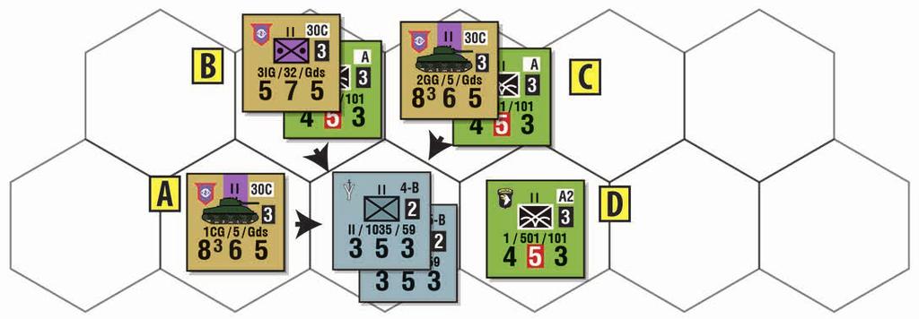10 Holland 44: Operation Market-Garden Rev. May 2018 EXAMPLE: The Guards Armoured Division is the Lead Formation with a battalion of the 101st (hex B) as the one allowed attachment.