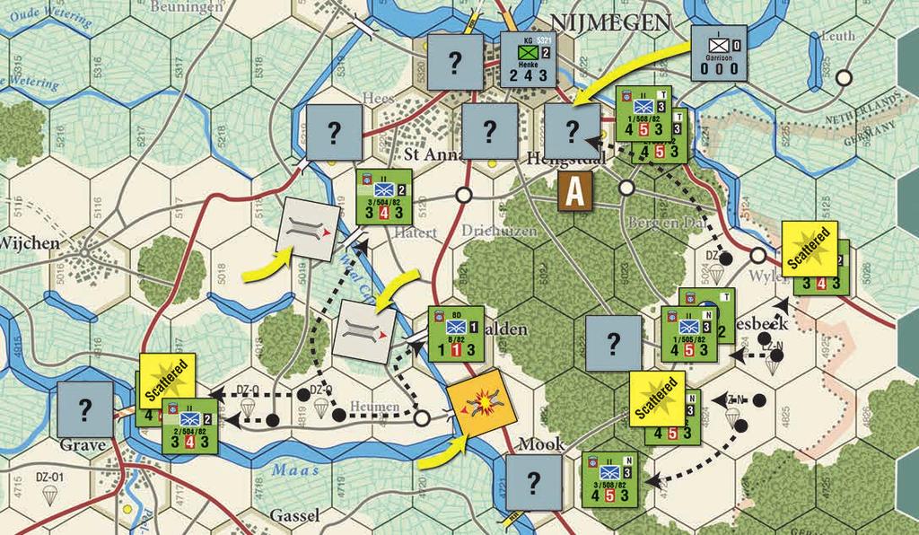 The Allied player used Extended Movement to move the 2/1P/1 battalion five hexes towards the bridge (5 MPs). Extended Movement is allowed if you don t enter an EZOC.
