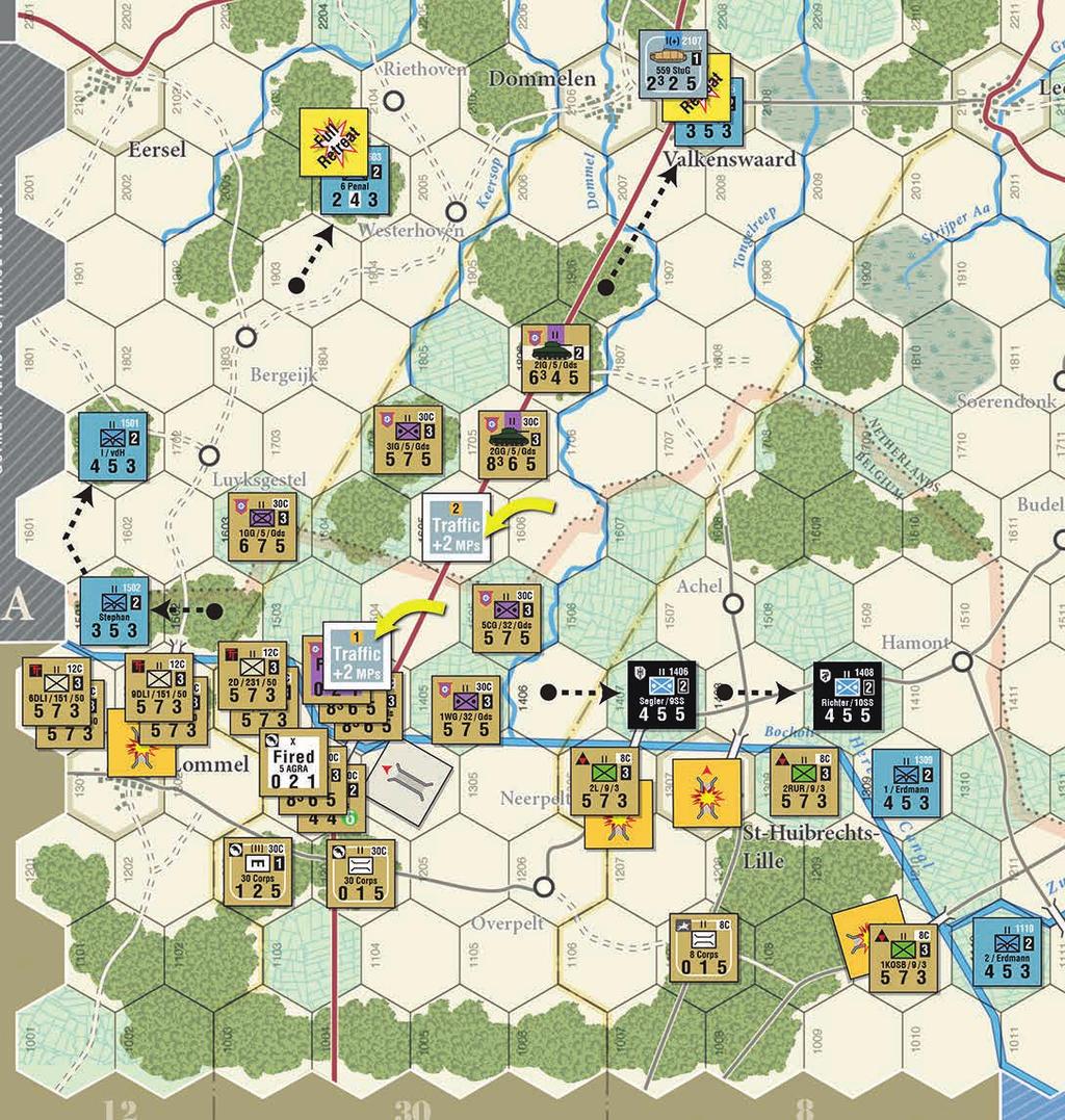 The Ewald battalion moves towards Schijndel, and the other units converge on Best. In the 30th Corps area the Germans try to get out of the way.