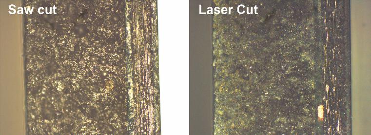 MEMS ARTICLE << Figure 3: Cross section of an SD Card showing that the edge quality produced by saw cutting and laser cutting is similar.