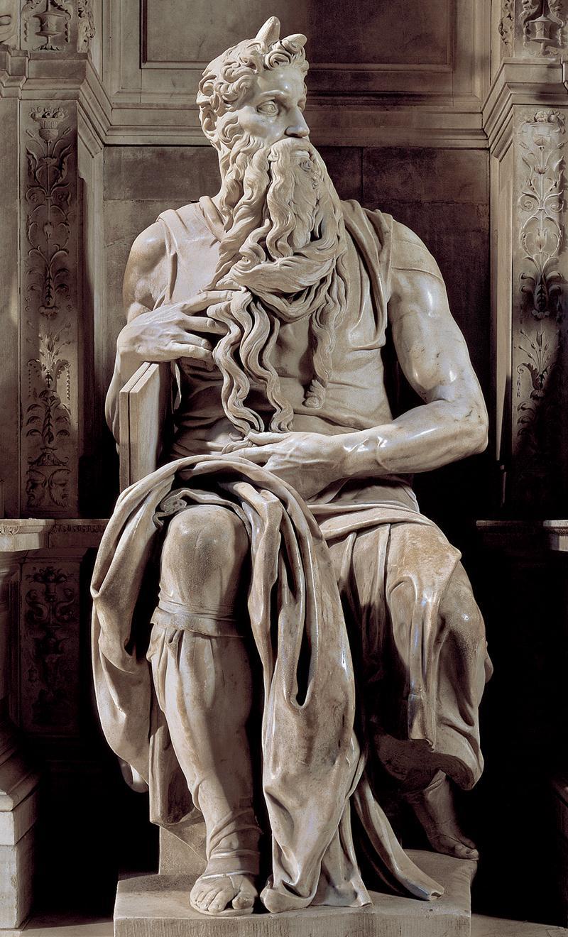 Artist: Michelangelo Title: Moses Medium: Marble Size: height 7'8½" (2.35 m) Date: 1513 16, 1542 45 Source/ Museum: Tomb of Julius II.