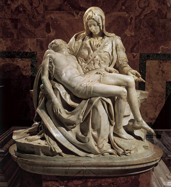 Artist: Michelangelo Title: Pietà Medium: Marble Size: height 5'8½" (1.74 m) Date: c.