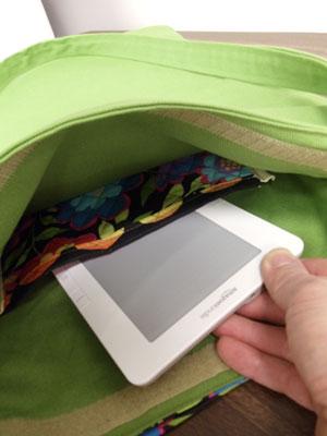 If you have an e-reader like a Kindle or a Nook, carry it in the secret compartment, fill the bag with any other items,