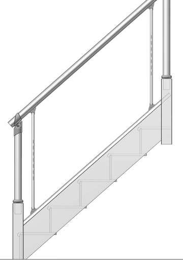 With the handrail connectors secure, cut the end of the handrail vertically with the bottom newel post, leaving 20mm protruding at the bottom of the handrail.
