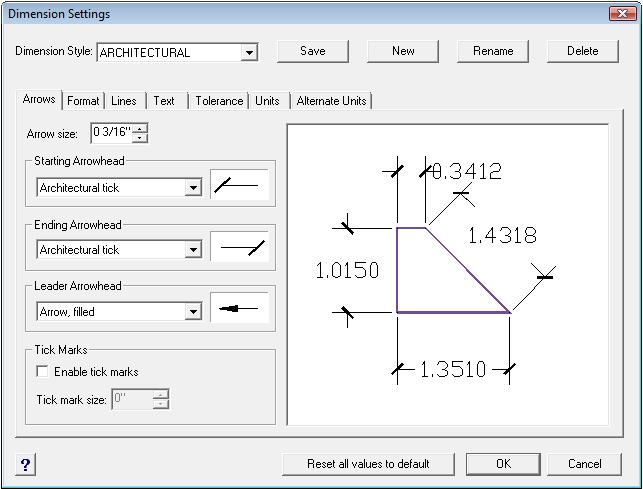 8 Dimension Settings Creating a New Dimension Style The first tab in the Dimension Settings window is the Arrows tab (Figure 8.9).