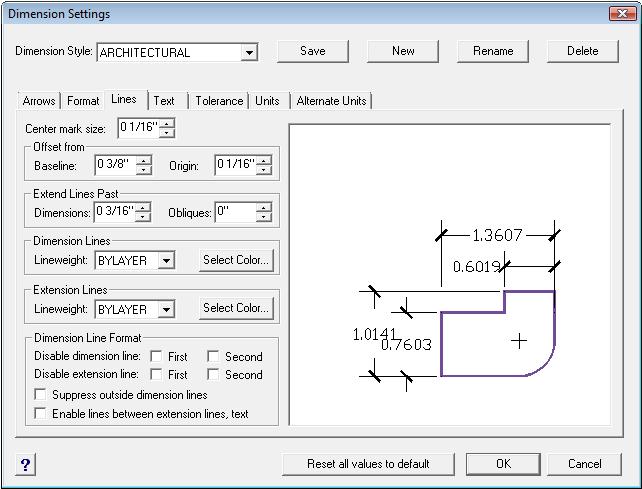 10 Modify Dimension Settings Format The Lines tab allows you to modify the settings of Extension and Dimension lines