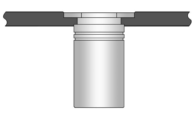 A sectioned view of an over-installed flush-head stud is shown in Figure 1c and a standoff is shown in Figure 1d.
