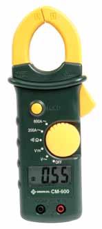 www.greenlee.com AC Clamp-on Meter CM-600 features: Both AC amperage and AC/DC voltage measurement. Resistance measurement up to 2000Ω. Auto power off for longer battery life.