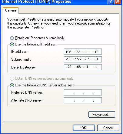 Step 3: Set laptop IP address and Mask as following picture.